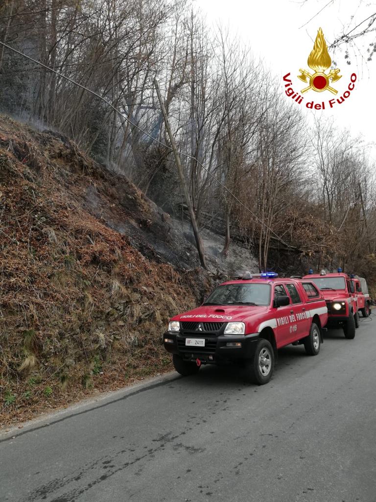 Fiamme nei boschi di Armeno lungo la strada che porta al Mottarone