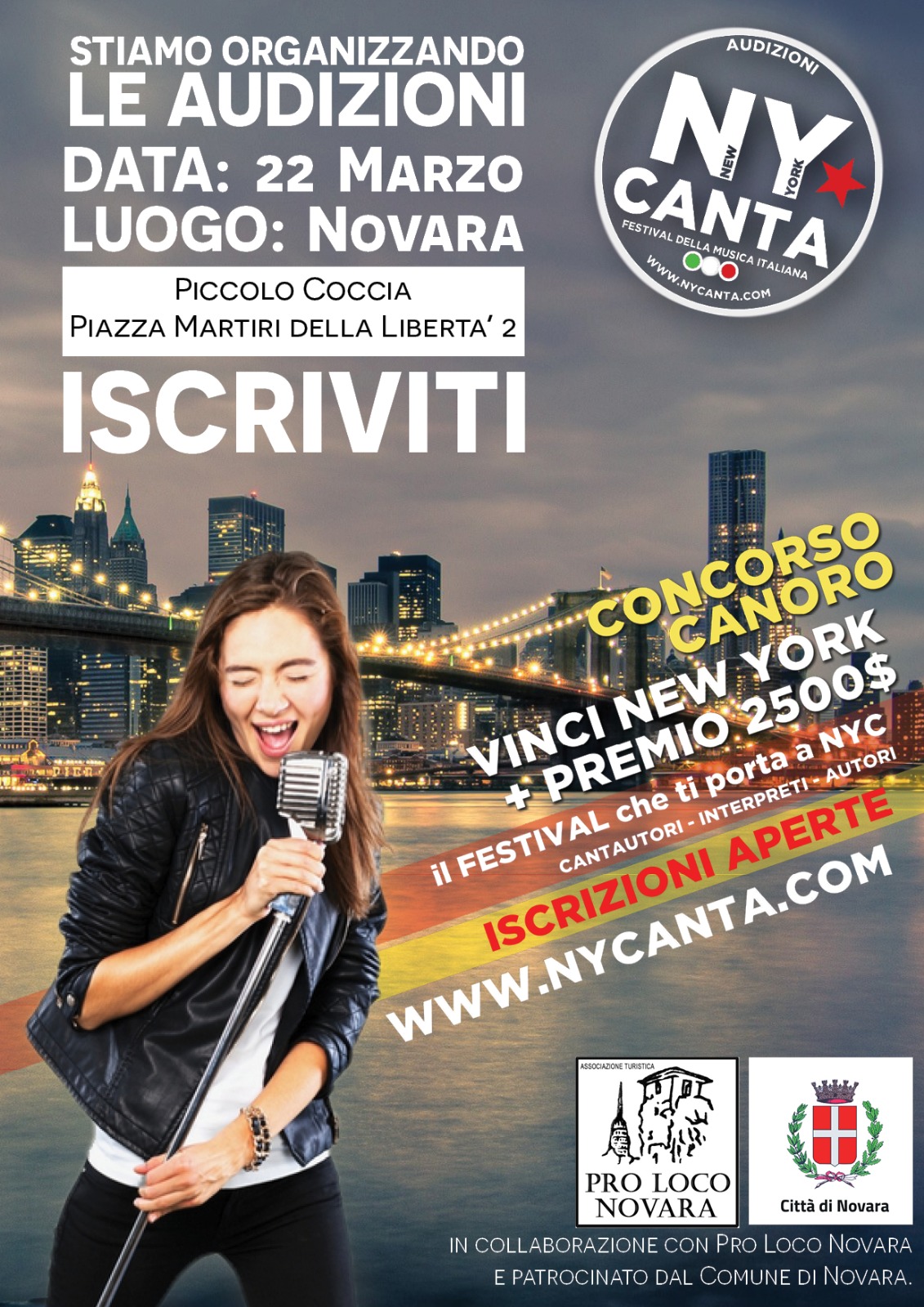 NY Canta, il Festival della Musica Italiana di New York a Novara il 22 marzo