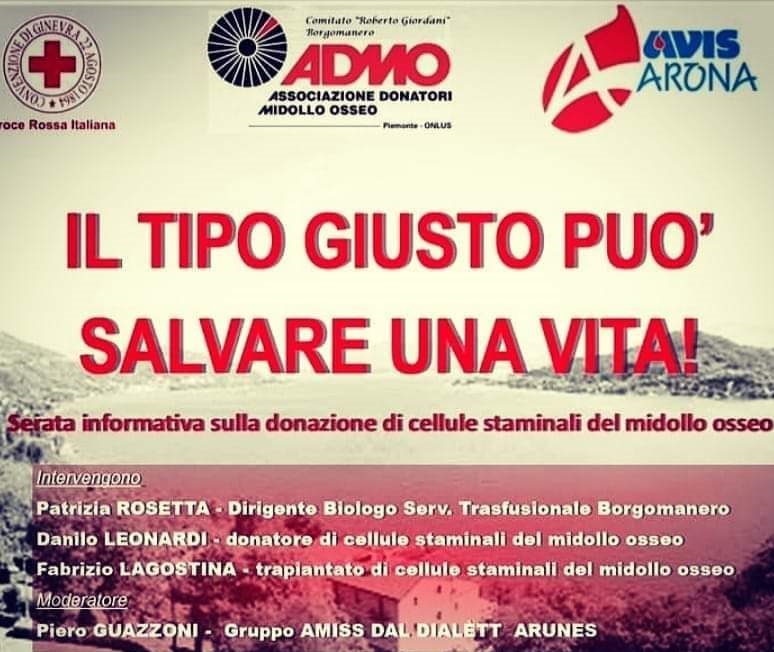 “Il tipo giusto può salvare una vita”: ad Arona serata sul tema della donazione di cellule staminali del midollo osseo