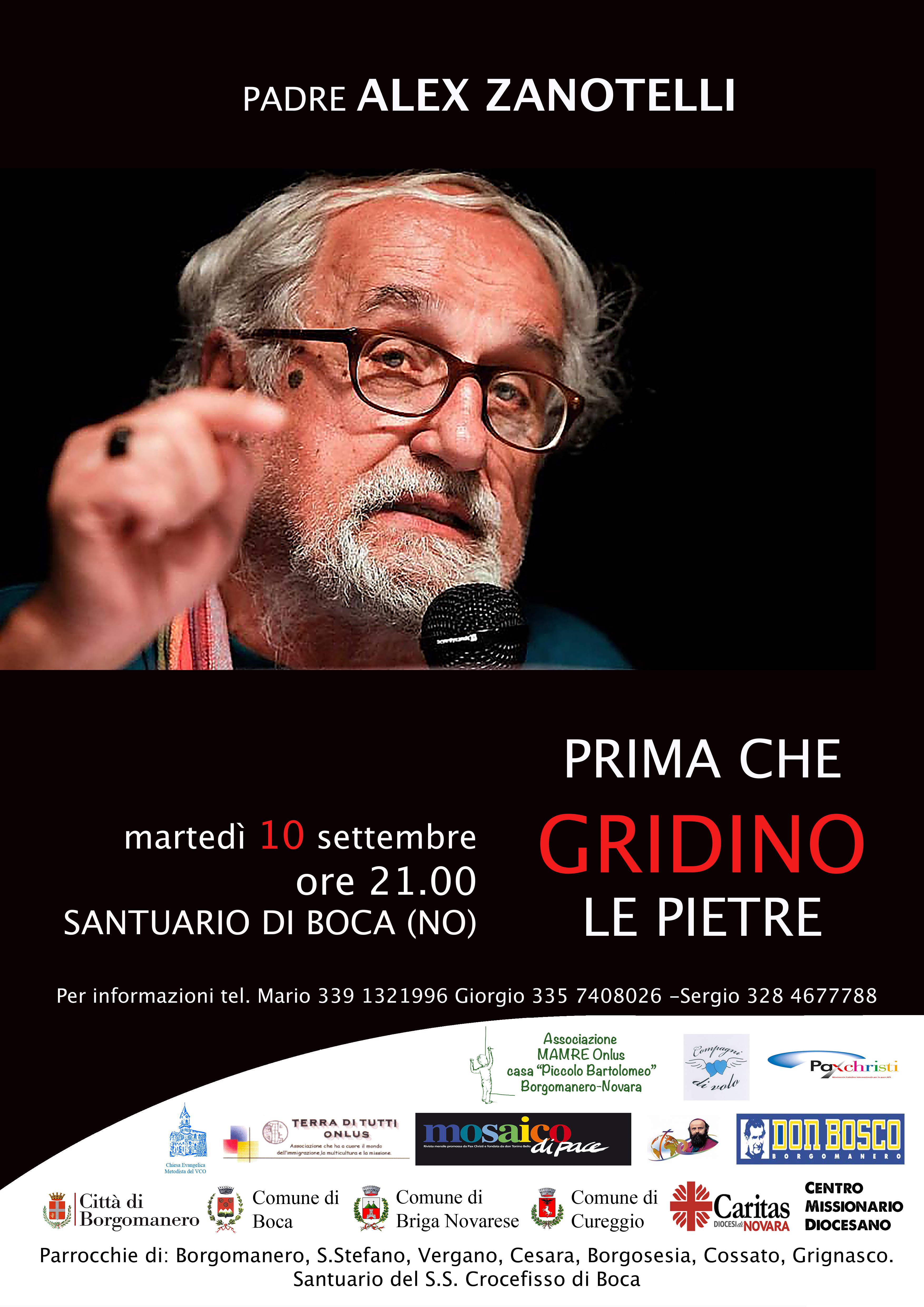 Padre Alex Zanotelli martedì 10 settembre al santuario di Boca