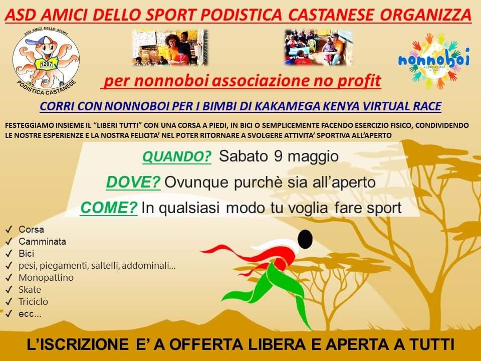 Una virtual race per l’associazione Nonnoboi sabato 9 maggio: a favore dei bambini