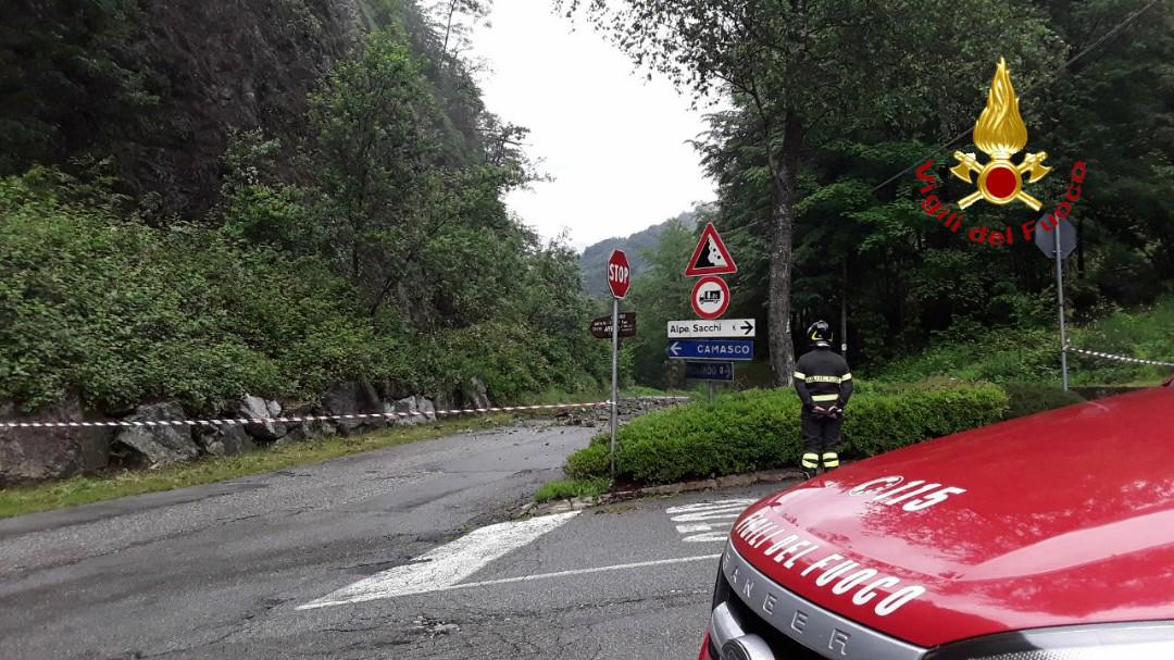 Maltempo in Valsesia, una frana al bivio Morondo-Camasco