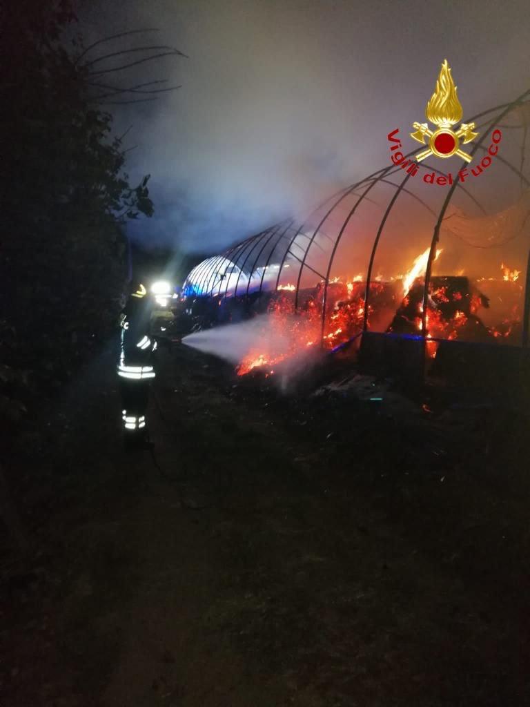 Circa 300 quintali di rotoballe di fieno in fiamme a Pisano