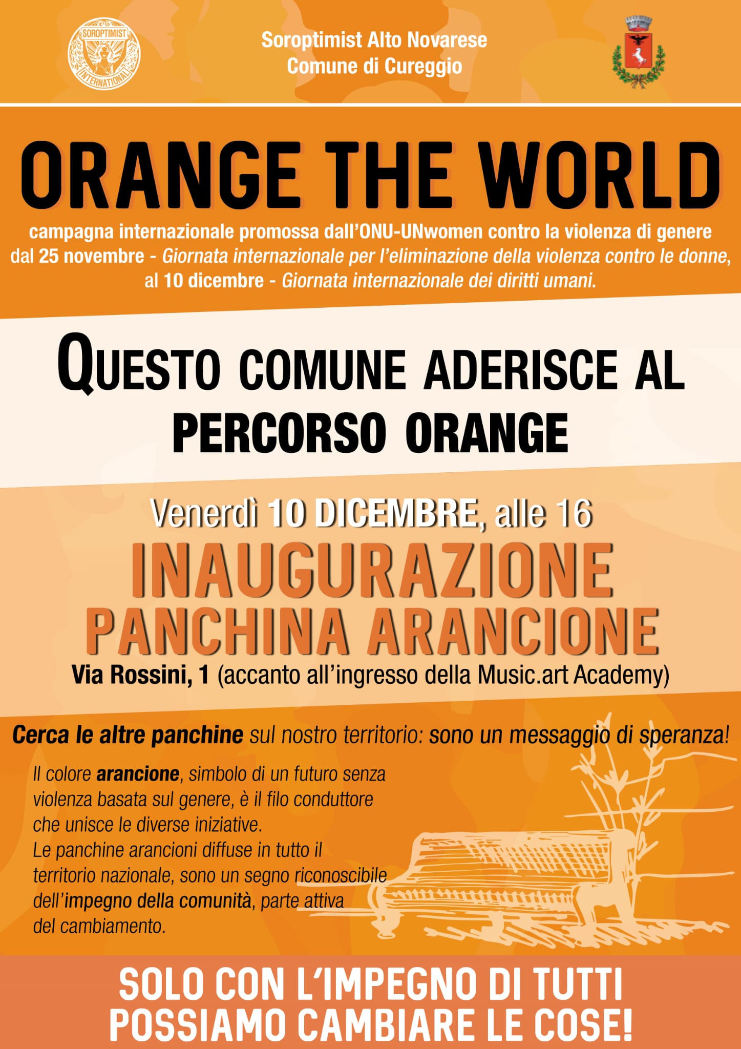 Cureggio Venerdì alle 16, inaugurazione della “panchina arancione”