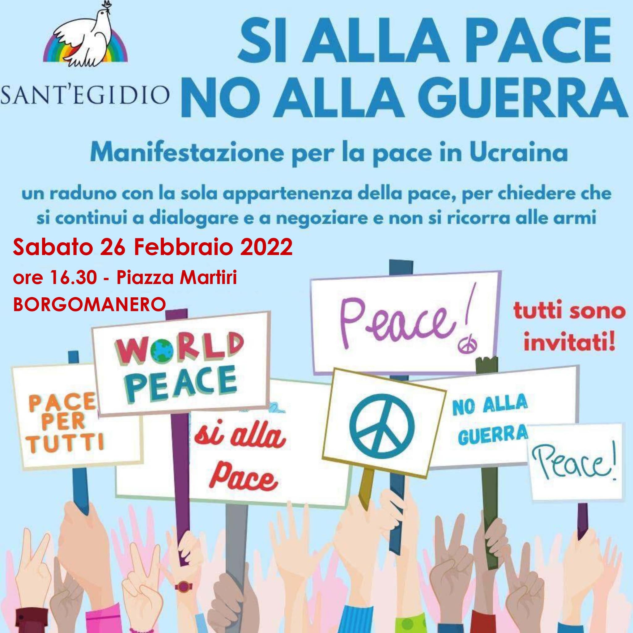 Borgomanero: sabato manifestazione per la pace con la comunità di Sant’Egidio