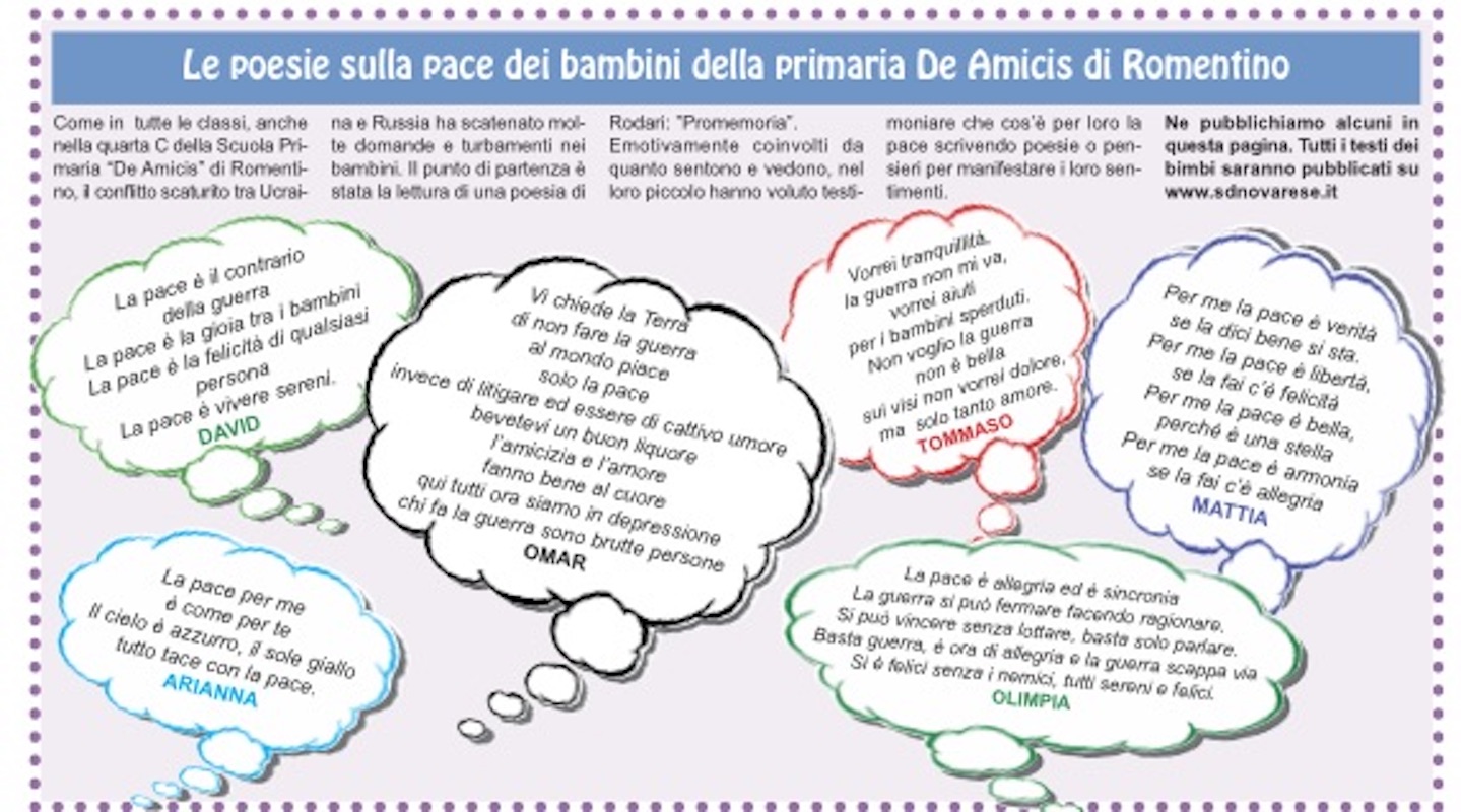 Pensieri di pace: le poesie dei bambini della primaria di Romentino