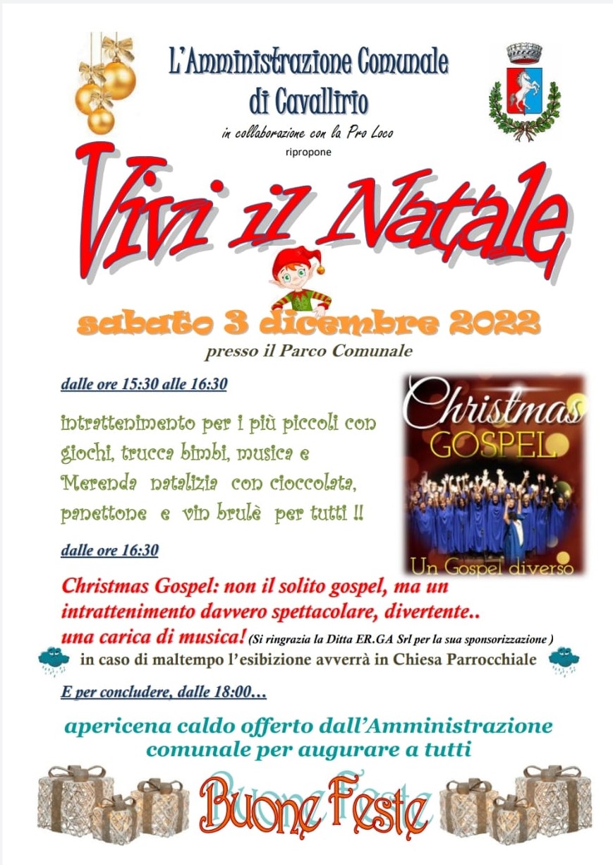 Cavallirio, sabato 3 dicembre  torna “Vivi il Natale”